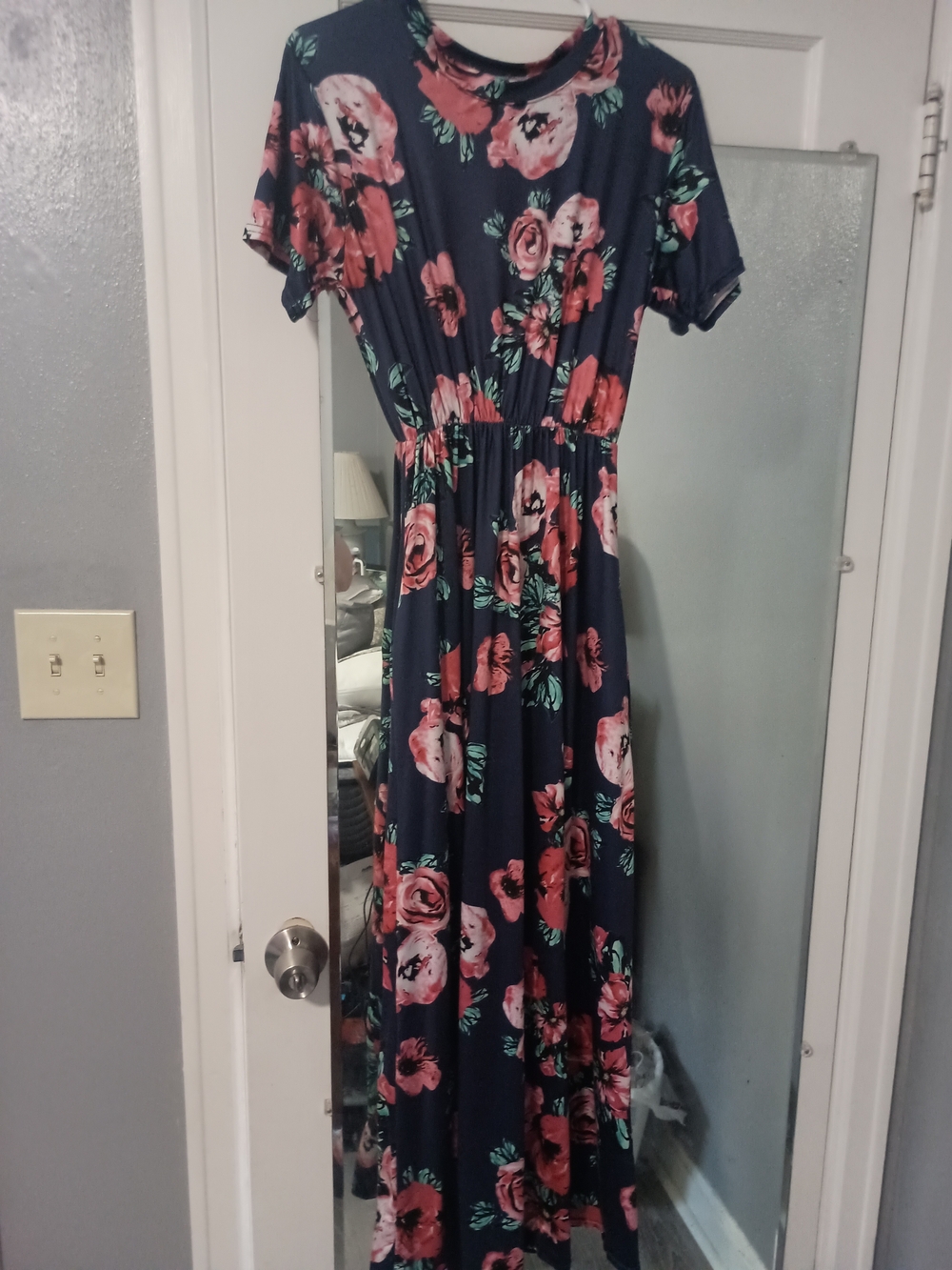 Navy Floral Maxi Dress with Pink Rose Print